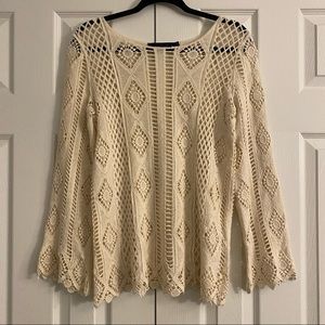 Blue Rain Crocheted Long Sleeve Top